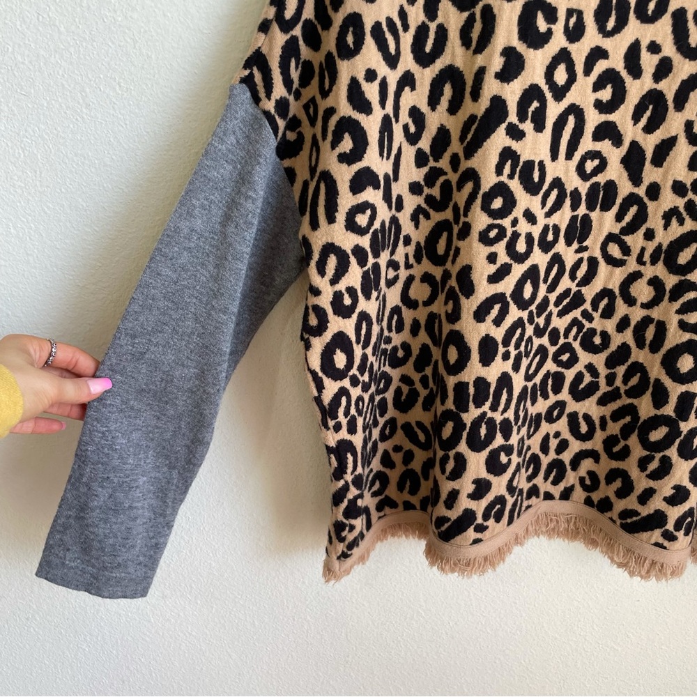 Thml Colorblock Cheetah Fringe Neckline & Hem Swe… - image 2